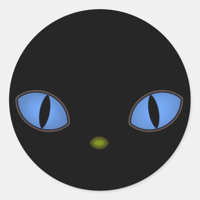 Black Cat With Big Blue Eyes Round Stickers