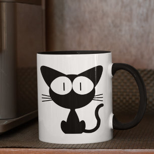 Black cat with Big eyes, tail in the air Mug