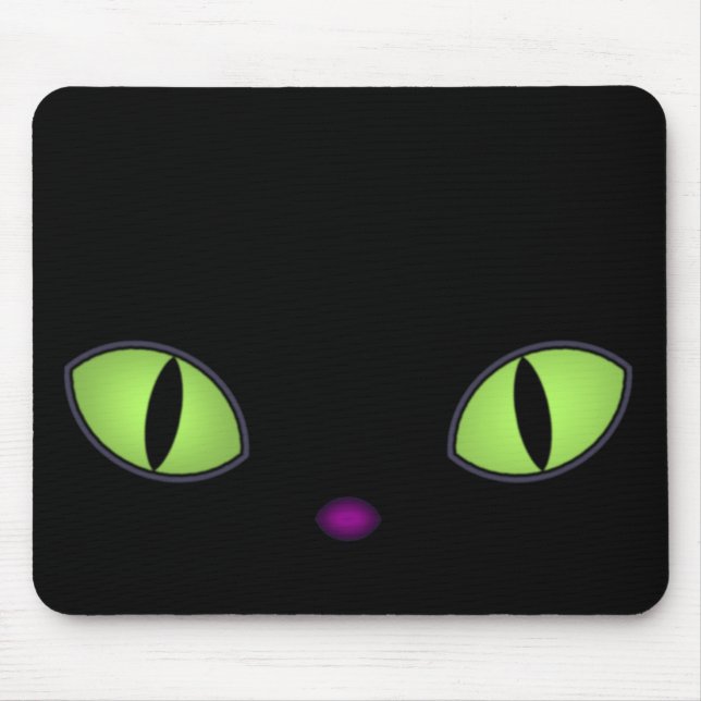 Black Cat With Big Green Eyes Mouse Pad (Front)