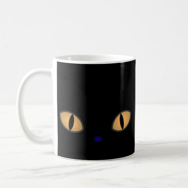 Black Cat With Big Orange Eyes Coffee Mug (Left)