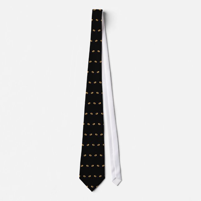 Black Cat With Big Orange Eyes Neck Tie (Front)
