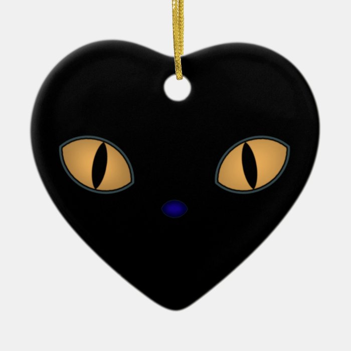 Black Cat With Big Orange Eyes Christmas Tree Ornament