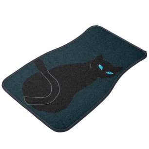 Black Cat with Blue Eyes Car - Choose / Add Color Floor Mat