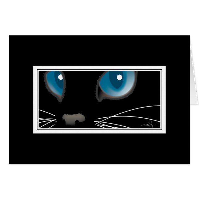 Black Cat with Blue Eyes Cards (Front Horizontal)