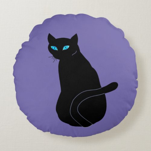 Black Cat With Blue Eyes Round Pillow Your Colors