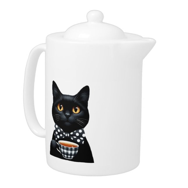 Black Cat With Bow Tie Teapot (Left)