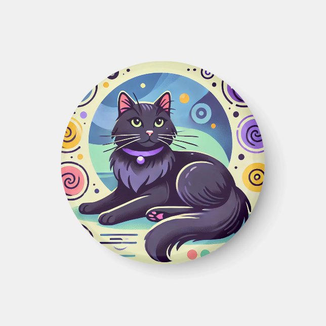 Black Cat with Brightly Colored Background Magnet (Front)