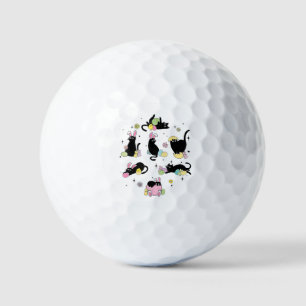 Black Cat with Bunny Eggs Golf Balls