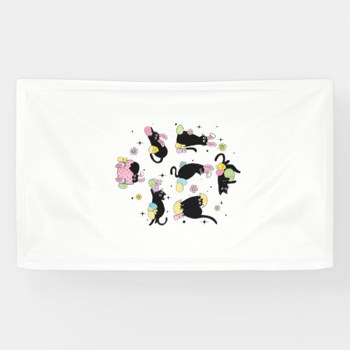 Black Cat with Bunny Eggs Happy Easter Day Matchin Banner