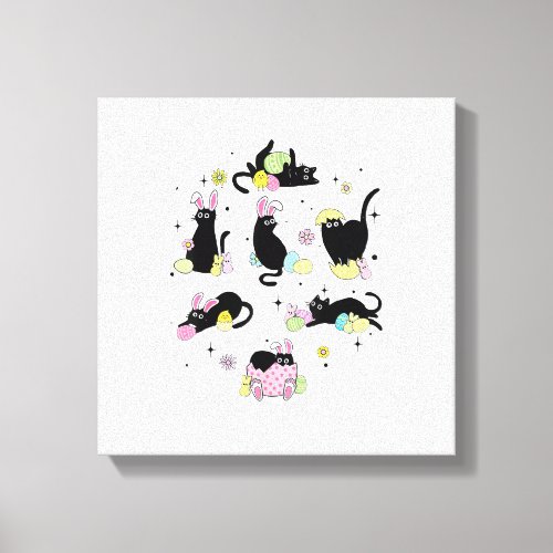 Black Cat with Bunny Eggs Happy Easter Day Matchin Canvas Print