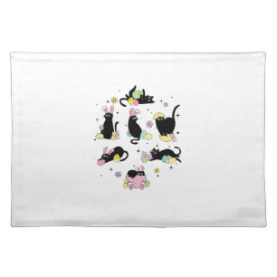 Black Cat with Bunny Eggs Happy Easter Day Matchin Cloth Placemat