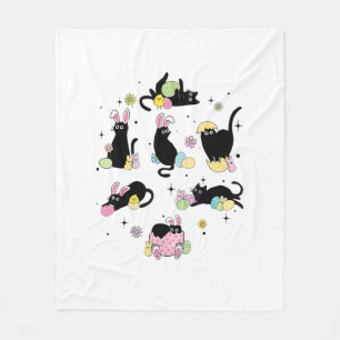 Black Cat with Bunny Eggs Happy Easter Day Matchin Fleece Blanket