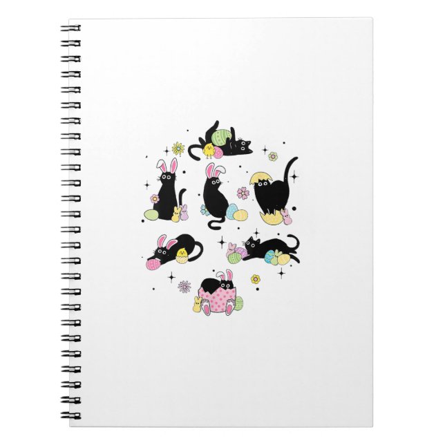 Black Cat with Bunny Eggs Happy Easter Day Matchin Notebook (Front)