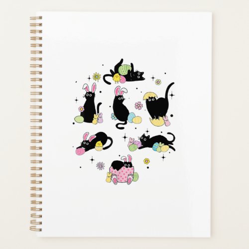 Black Cat with Bunny Eggs Happy Easter Day Matchin Planner