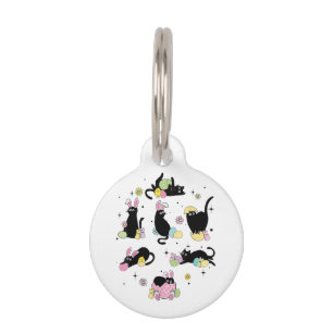 Black Cat with Bunny Eggs Pet ID Tag