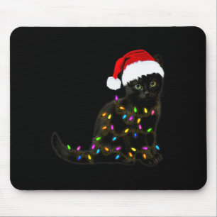 Black Cat With Christmas Light Funny Cat Lover Chr Mouse Pad