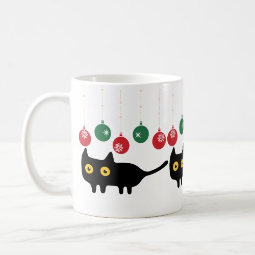 Black Cat with Christmas Ornament Mug
