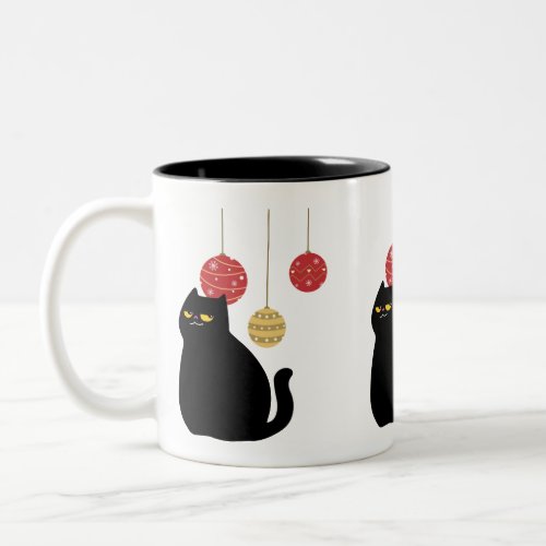 Black Cat with Christmas Ornaments Mug