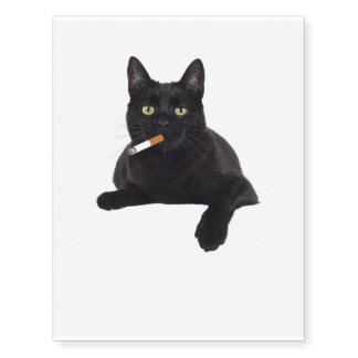 Black Cat with Cigarette Temporary Tattoo
