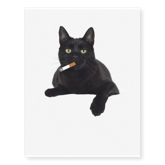 Black Cat with Cigarette Temporary Tattoo (Front)