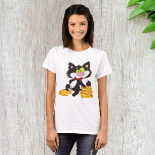 Black Cat With Coins Cute Money Character T-Shirt