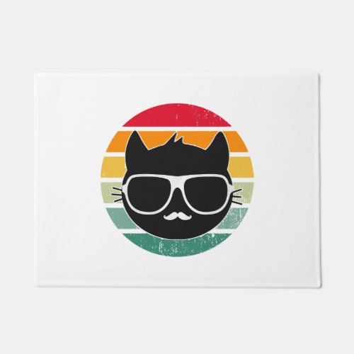 black cat with cool sunglass doormat