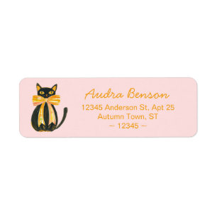 Black cat with coquette bow return address labels