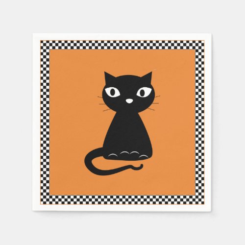 Black Cat with Curled Tail Halloween Napkins