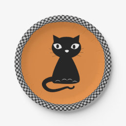 Black Cat with Curled Tail Halloween Paper Plates