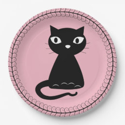Black Cat with Curled Tail Paper Plates