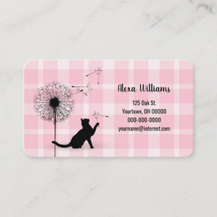 Black cat with dandelion on plaid business card