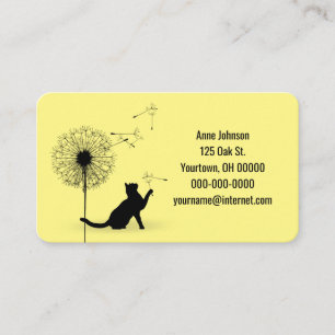 Black cat with dandelion on yellow business card