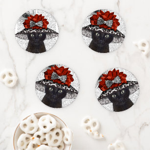 Black Cat with Fabulous Hat Coaster Set