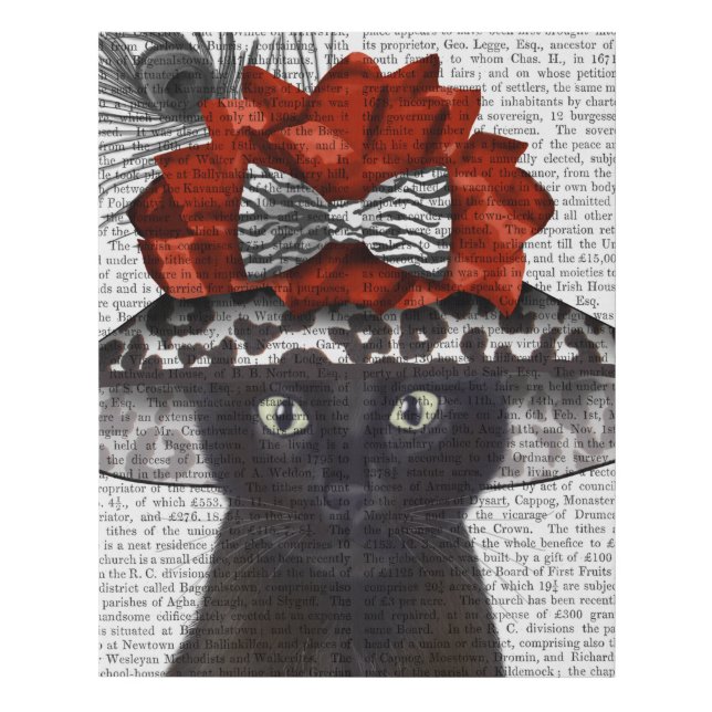 Black Cat with Fabulous Hat Faux Canvas Print (Front)
