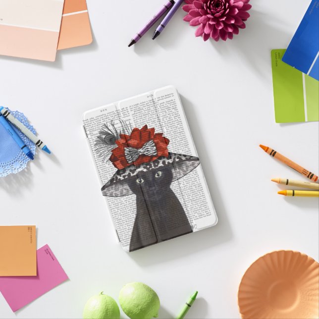 Black Cat with Fabulous Hat iPad Mini Cover (In Situ)