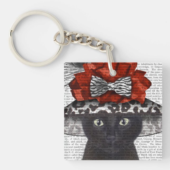 Black Cat with Fabulous Hat Keychain (Front)