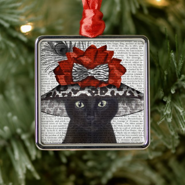 Black Cat with Fabulous Hat Metal Ornament (Tree)