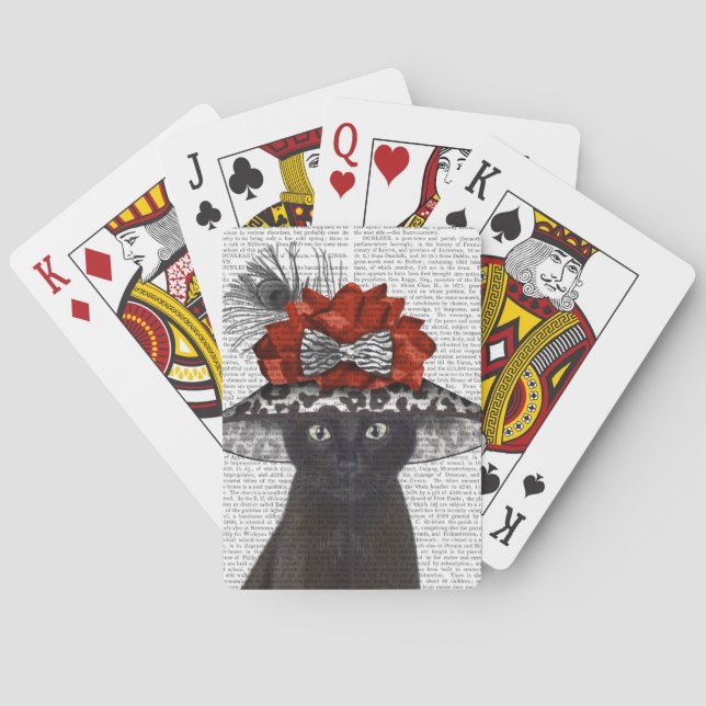 Black Cat with Fabulous Hat Poker Cards (Back)