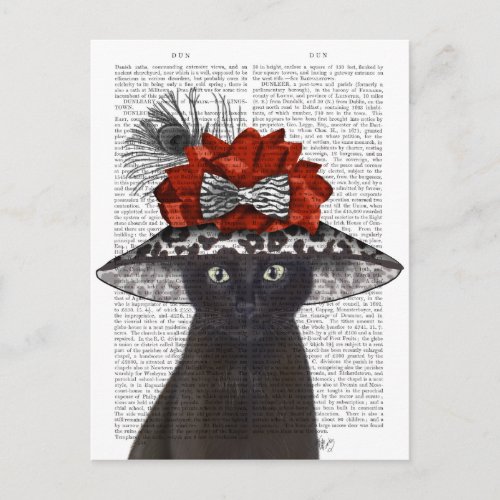 Black Cat with Fabulous Hat Postcard