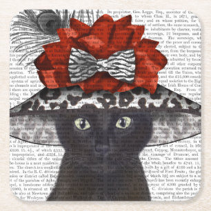 Black Cat with Fabulous Hat Square Paper Coaster