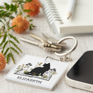 Black Cat with Floral Book Keychain