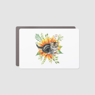 black cat with flower car magnet