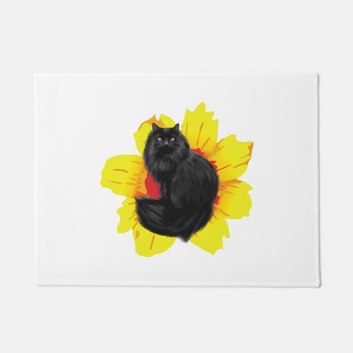 black cat with flower           doormat