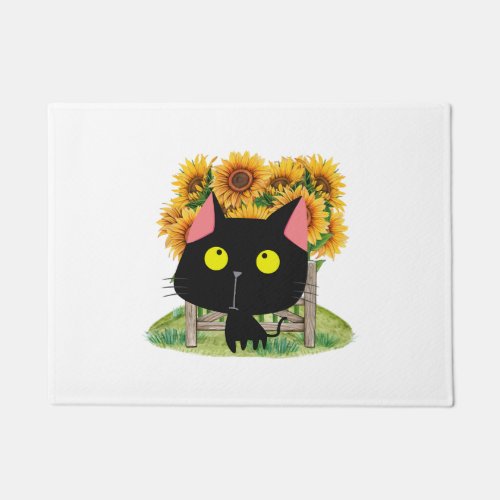 black cat with flower        doormat