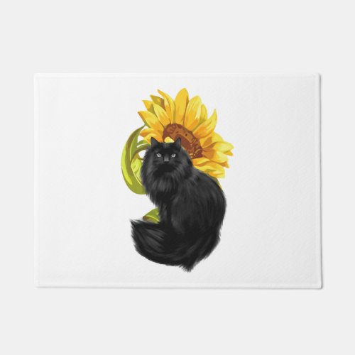 black cat with flower            doormat