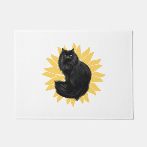 black cat with flower          doormat