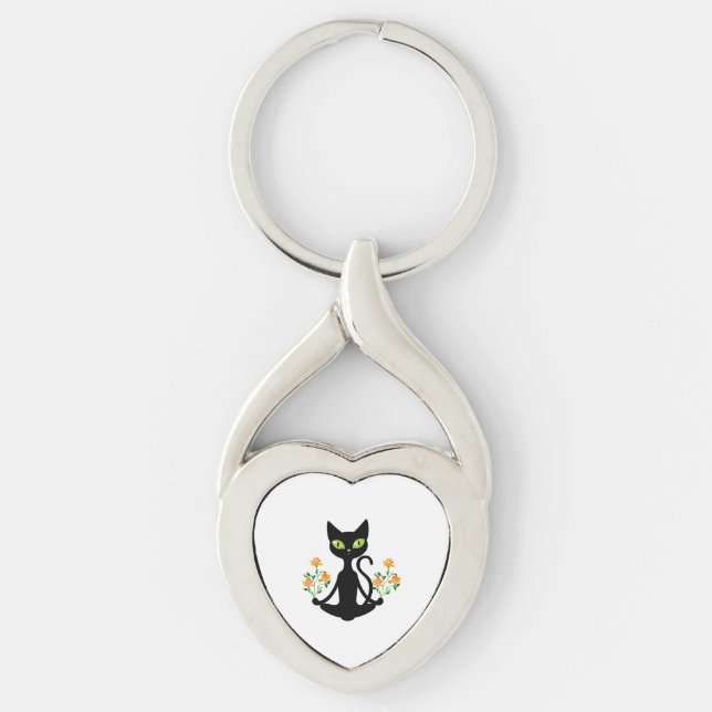 black cat with flower    keychain (Front)