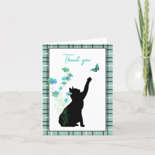 Black Cat with Flowers and Butterfly Thank You Card