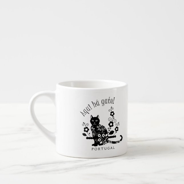 Black cat with flowers and Portuguese expression Espresso Cup (Left)