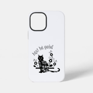 Black cat with flowers and Portuguese expression iPhone 12 Mini Case